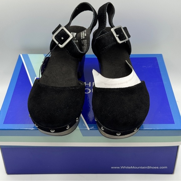 White Mountain Cherub Clogs 6M | Black Suede Wood Heel Sandals NIB - Picture 2 of 7